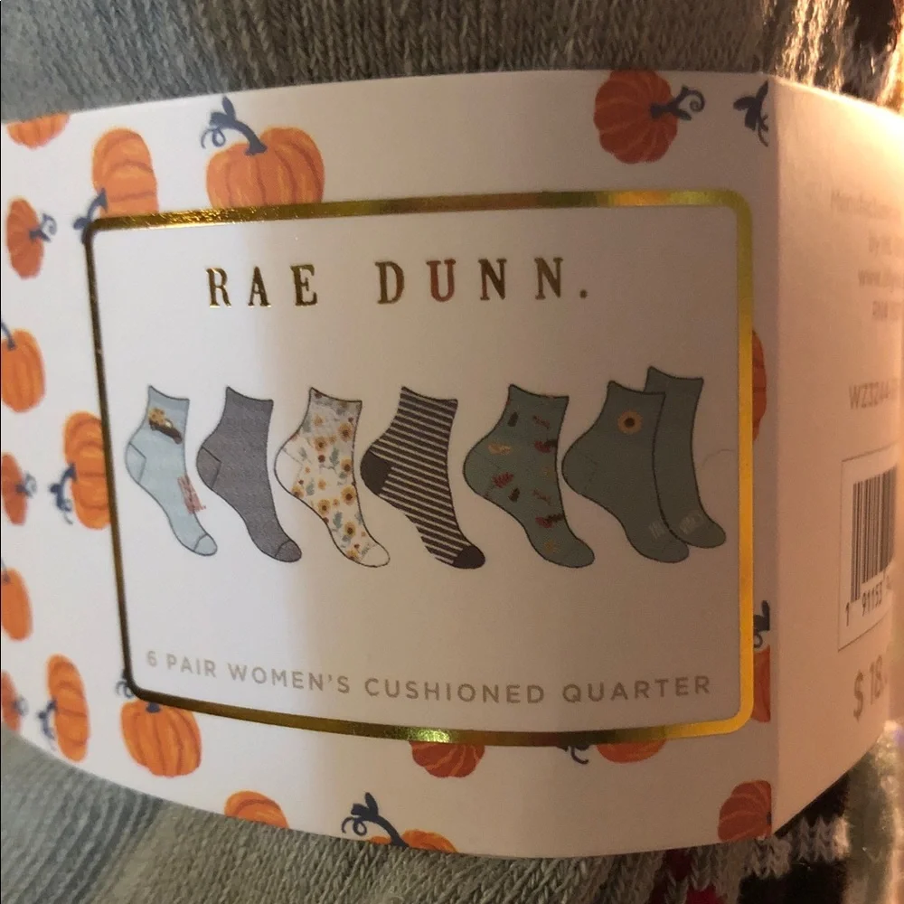 Rae Dunn Fall Themed 6 Pair Women’s Cushioned Quarter Socks Shoe Size 4-10